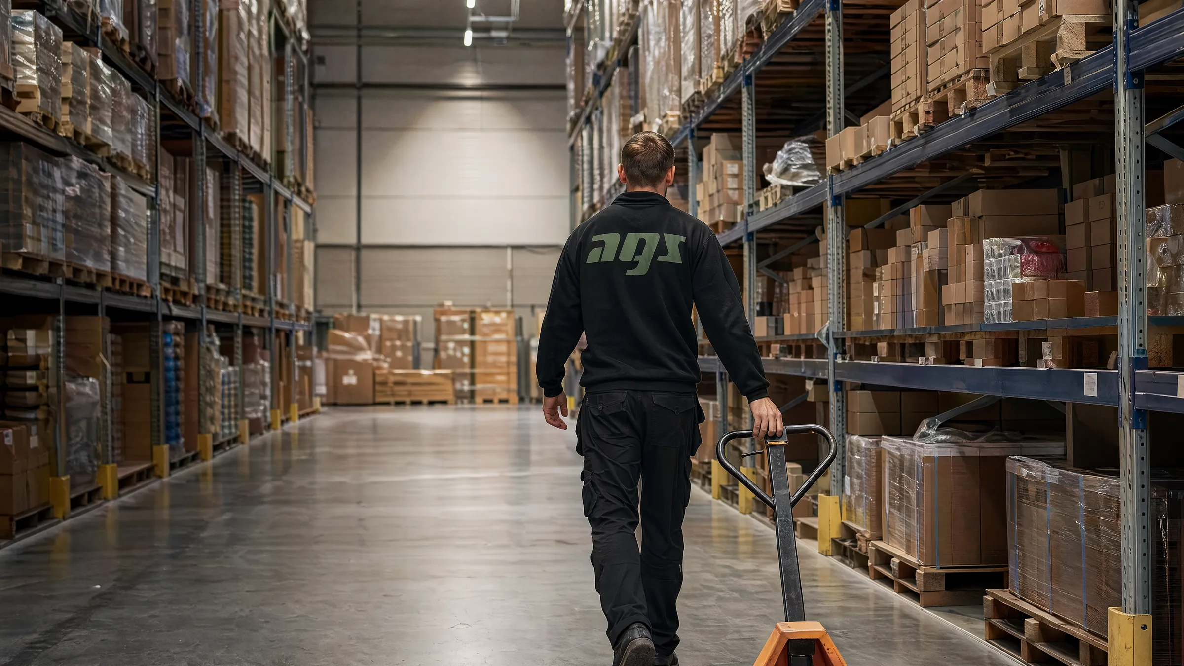 AGS-Mitarbeiter in einer Logistik- und Lagerhalle